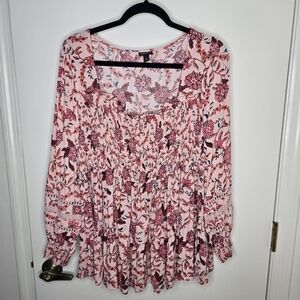 Torrid Pink Floral  Smocked Boho Blouse Size 3